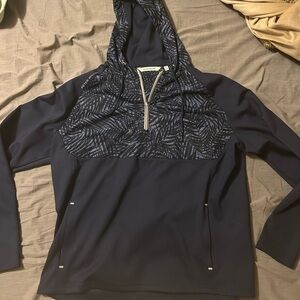 Peter Millar Navy Quarter Zip Hooded Pullover